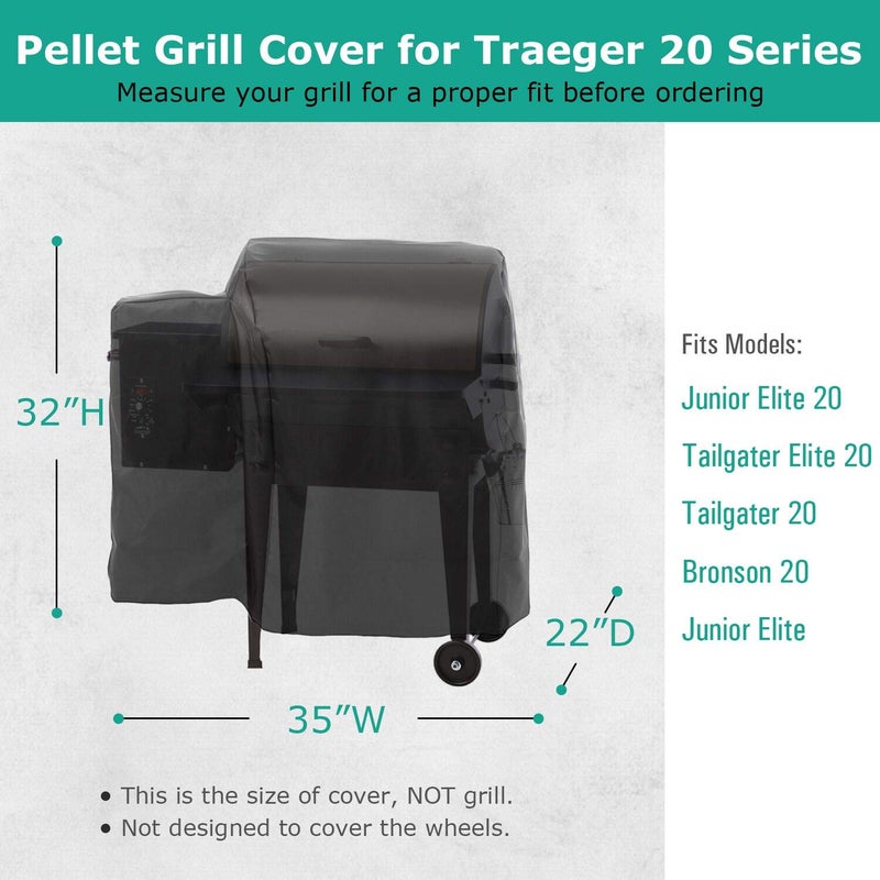 SunPatio Outdoor Heavy Duty Waterproof Grill Cover, Compatible for Traeger 20 Series Wood Pellet, Tailgater and Recteq 340 Grills, Full Length Barbecue Cover, All Weather Protection, Black - Image 2